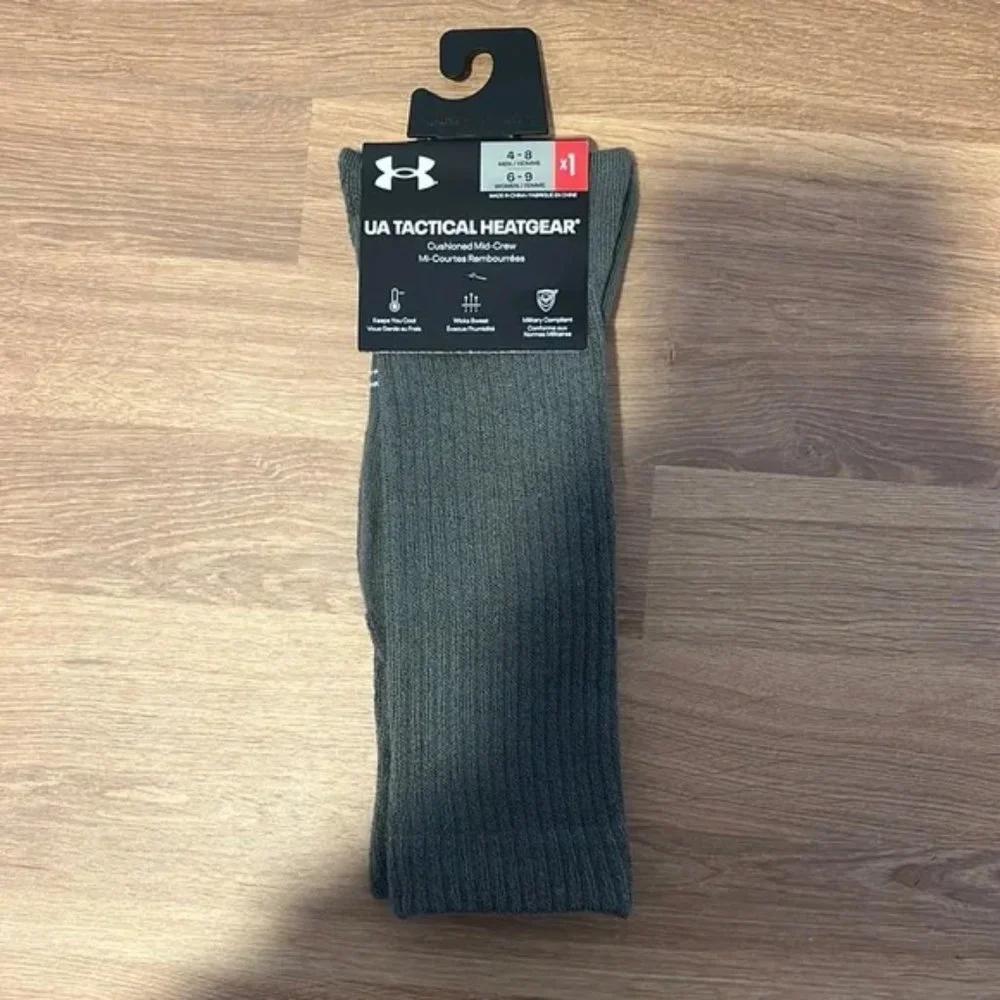 UA Tactical Heatgear Cushioned Mid Crew Socks- women size 6-9 or Men size 4-8